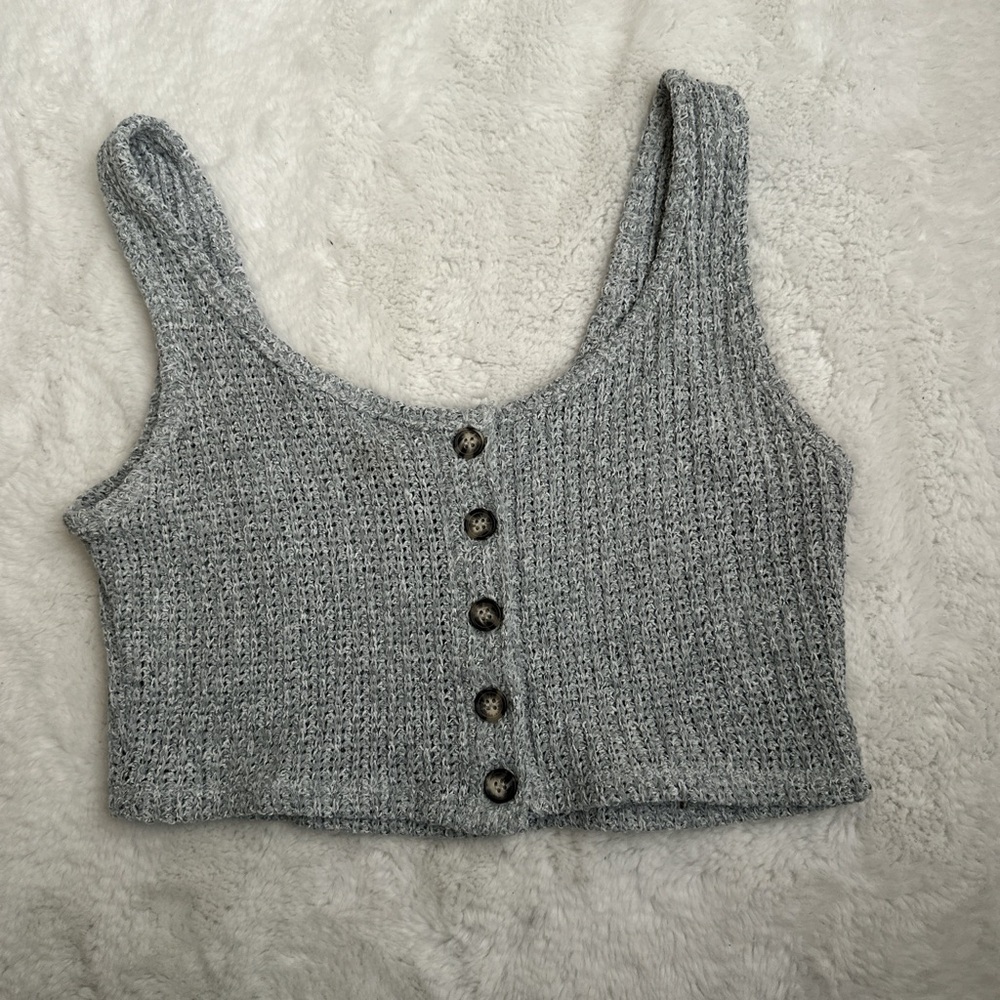Forever 21 Gray Knit Button-Up Crop Top